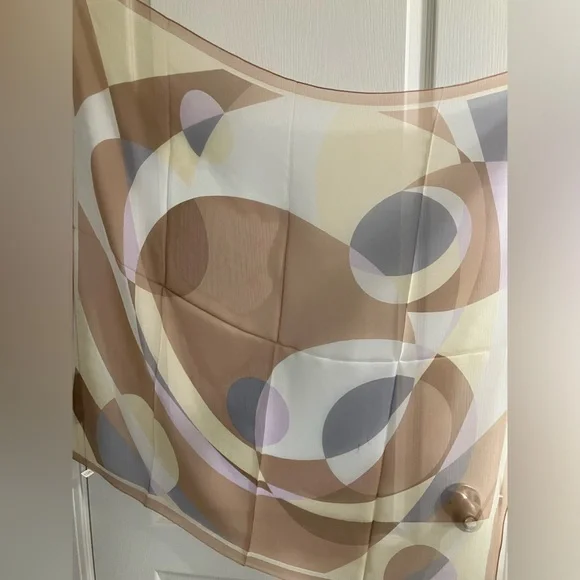 100% Silk scarf large camel grey cream - Picture 5 of 10